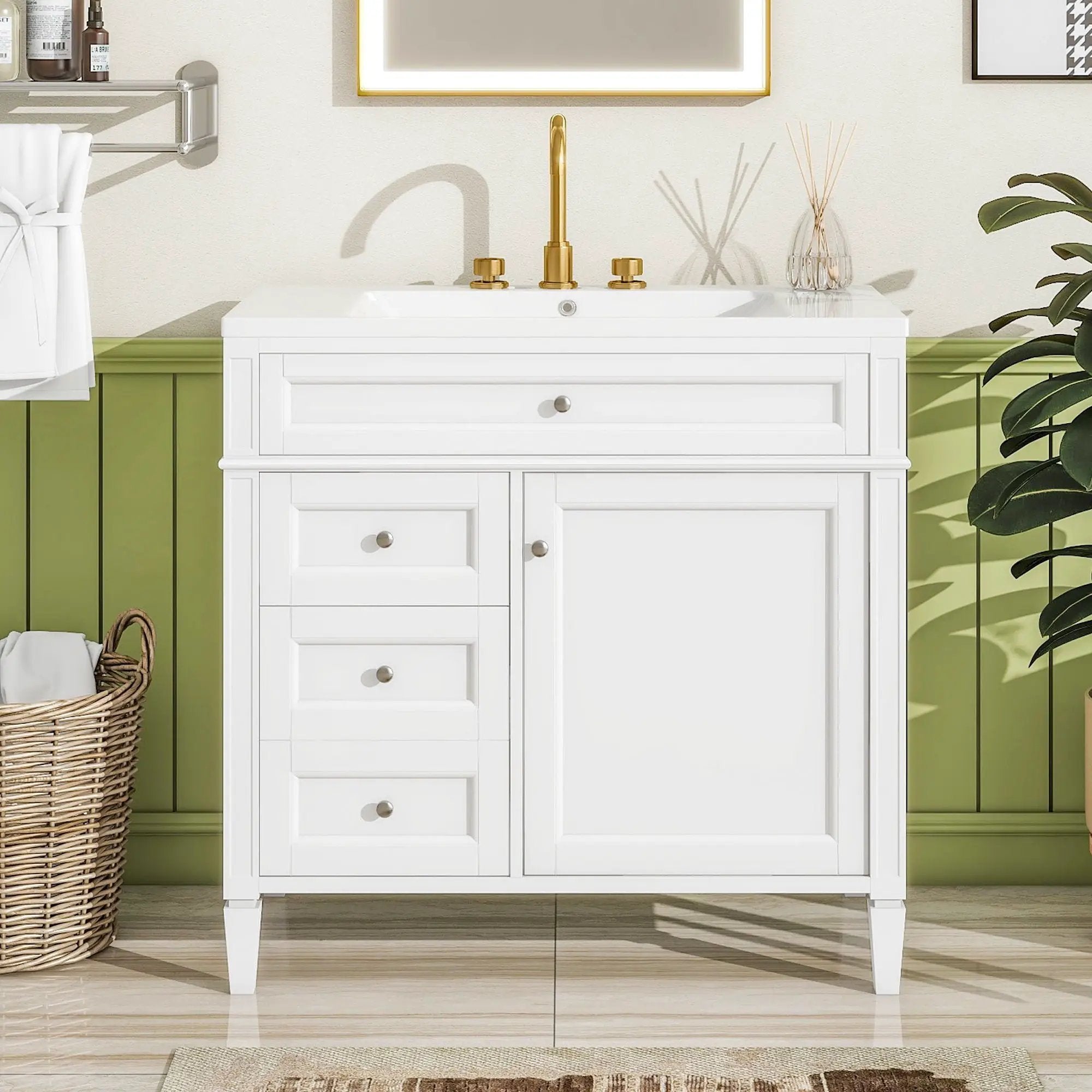 Bathroom Vanity With Top Sink, 2 Drawers And Tip Out Drawer by Unique Piece Furniture