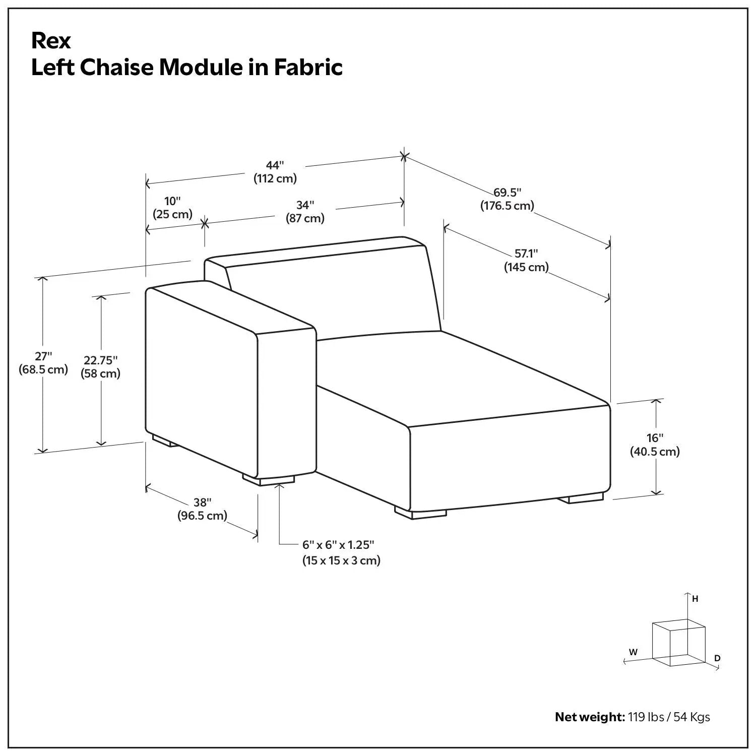 Rex - Chaise Sofa Module by HouseOfZazla