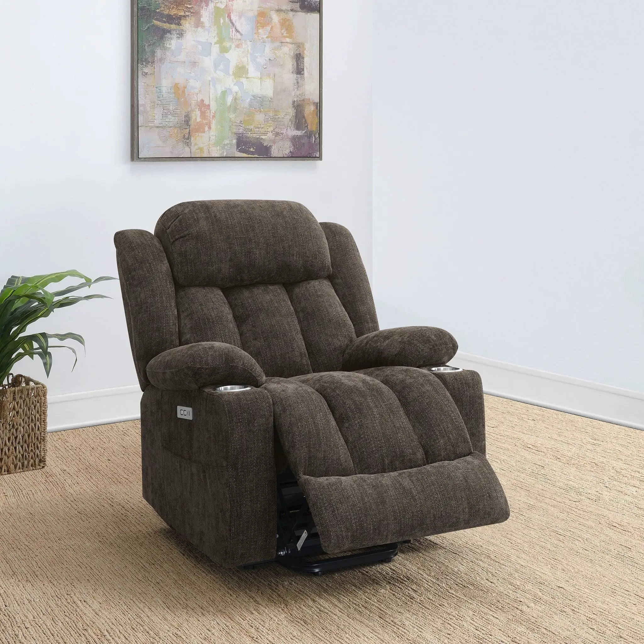 Houston Upholstered Power Lift Recliner Chair Dark Brown by Unique Piece Furniture