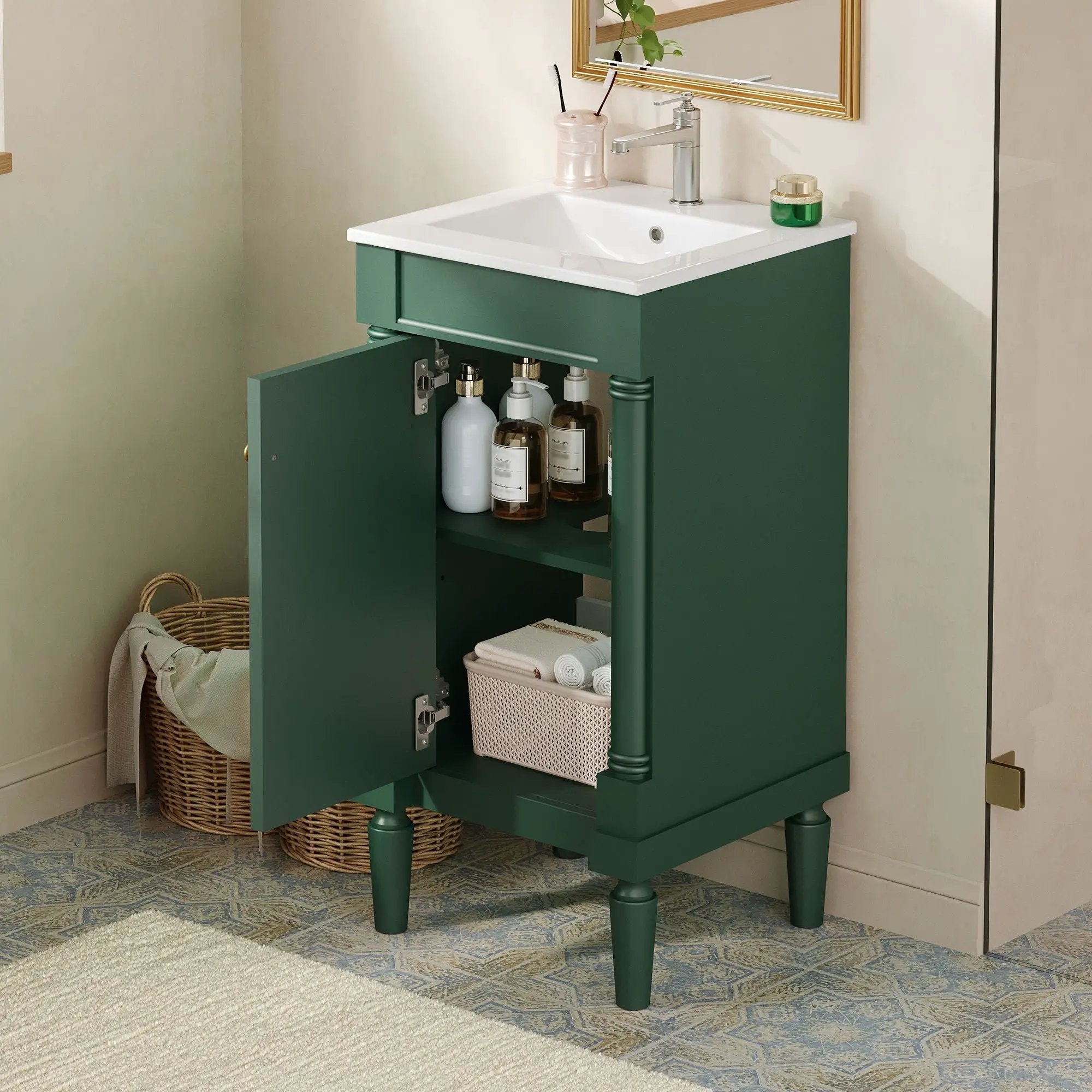 French Style Bathroom Cabinet With Sink, Adjustable Shelf by Unique Piece Furniture