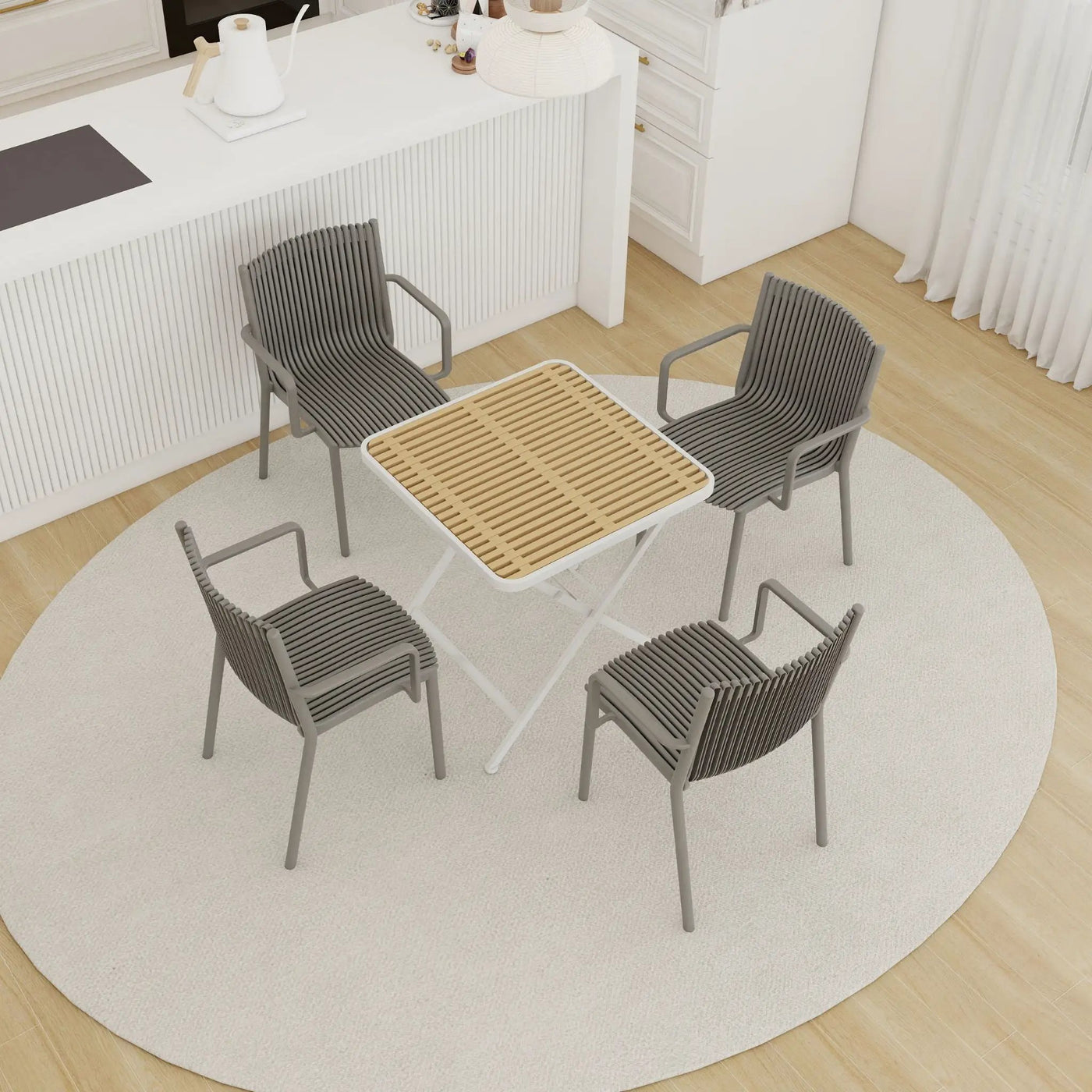 4 Modern Stackable Plastic Armchair Matched With Folding Square Table by Unique Piece Furniture