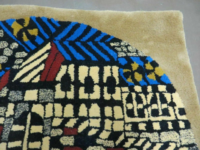 3' X 4' Vintage Hand Crafted Israel Wool Rug Carpet Wall Hanging Signed Hebrew by Jewel Rugs