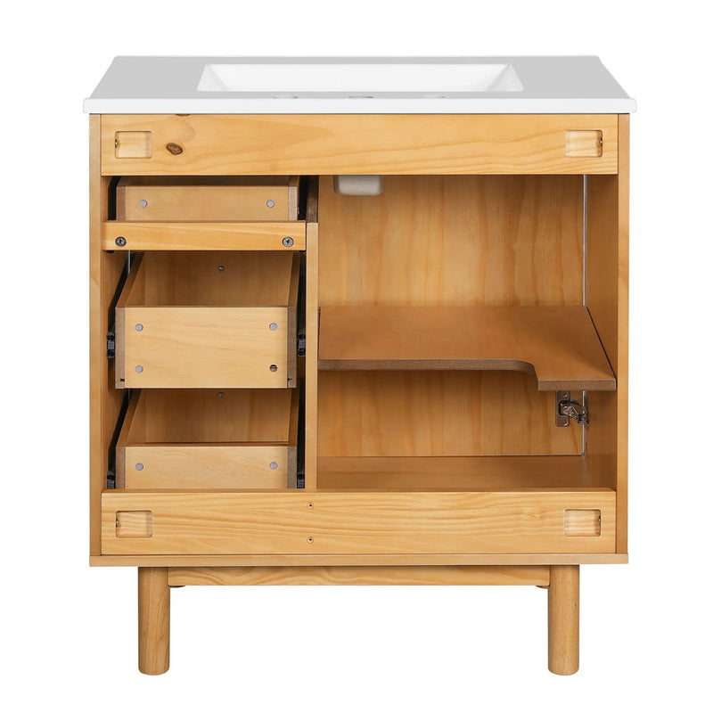 Bathroom Vanity With Sink, 3 Drawers, Soft Close Door - Natural Wood by HouseOfZazla