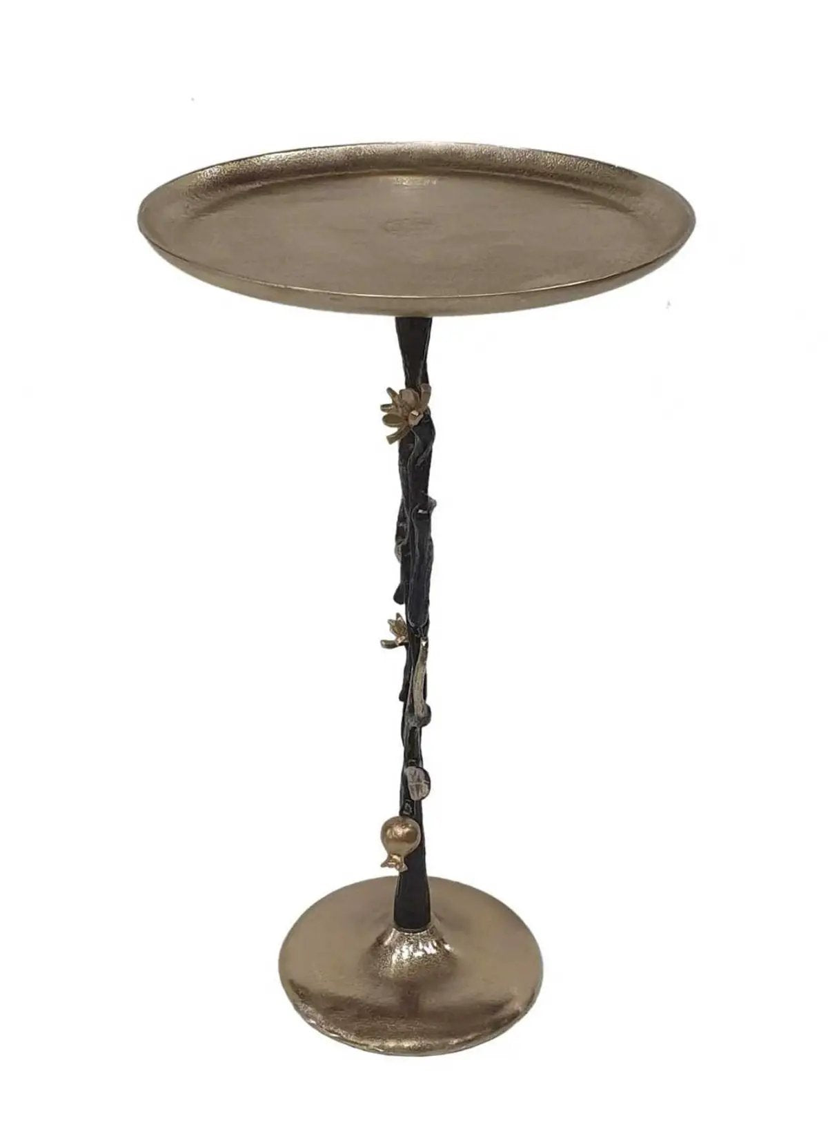 13.8x13.8x24 Black and Gold Aluminum Side Table with Pomegranate Design by HouseOfZazla