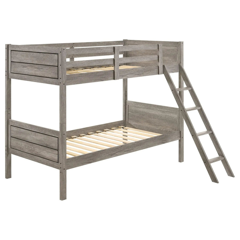 Brenton - Twin Over Twin Bunk Bed With Ladder - Taupe by HouseOfZazla