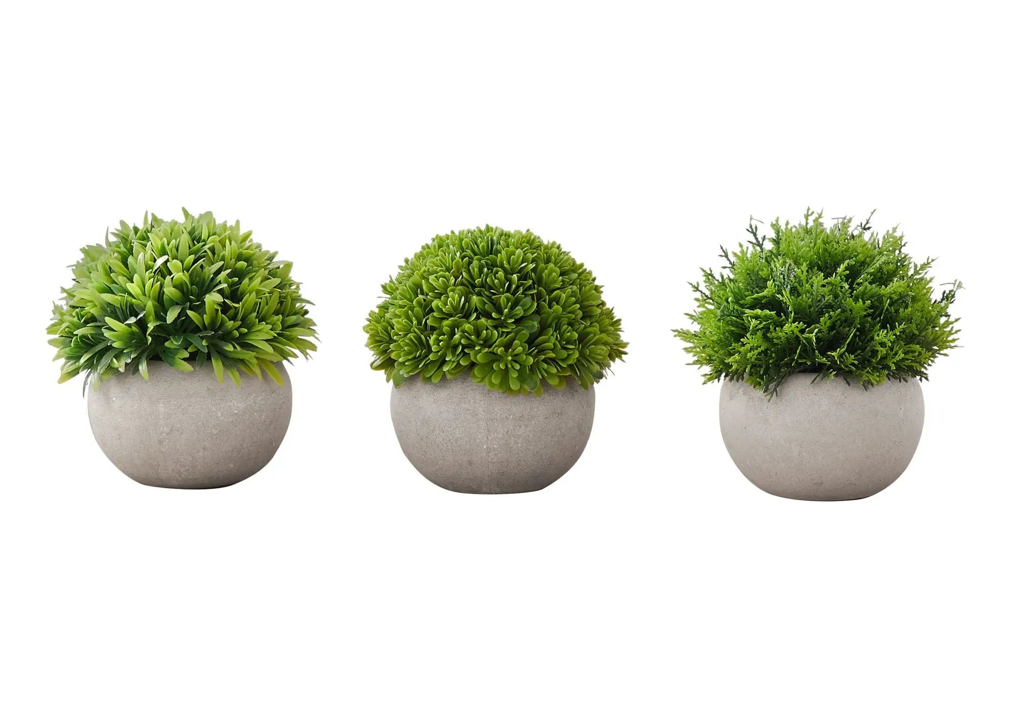 5" Tall, Artificial Plant, Grass, Indoor, Faux, Fake, Table, Greenery, Potted, Decorative (Set of 3) - Green / Gray by Unique Piece Furniture