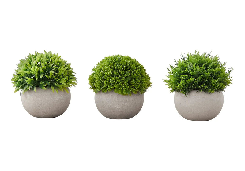 5" Tall, Artificial Plant, Grass, Indoor, Faux, Fake, Table, Greenery, Potted, Decorative (Set of 3) - Green / Gray by Unique Piece Furniture