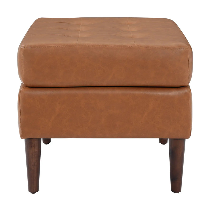 Upholstered PU Leather Ottoman, Solid Wooden Legs by HouseOfZazla