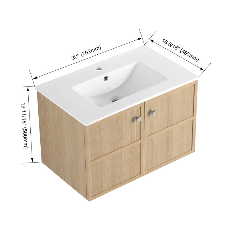 Wall Mounted Bathroom Vanity With Ceramic Sink And 2 Soft Closing Doors by Unique Piece Furniture