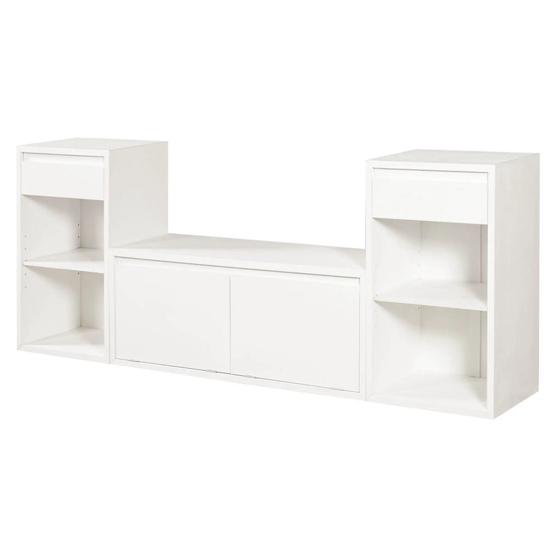 Entryway Storage Bench With Cushion, Drawers & Open Shelves