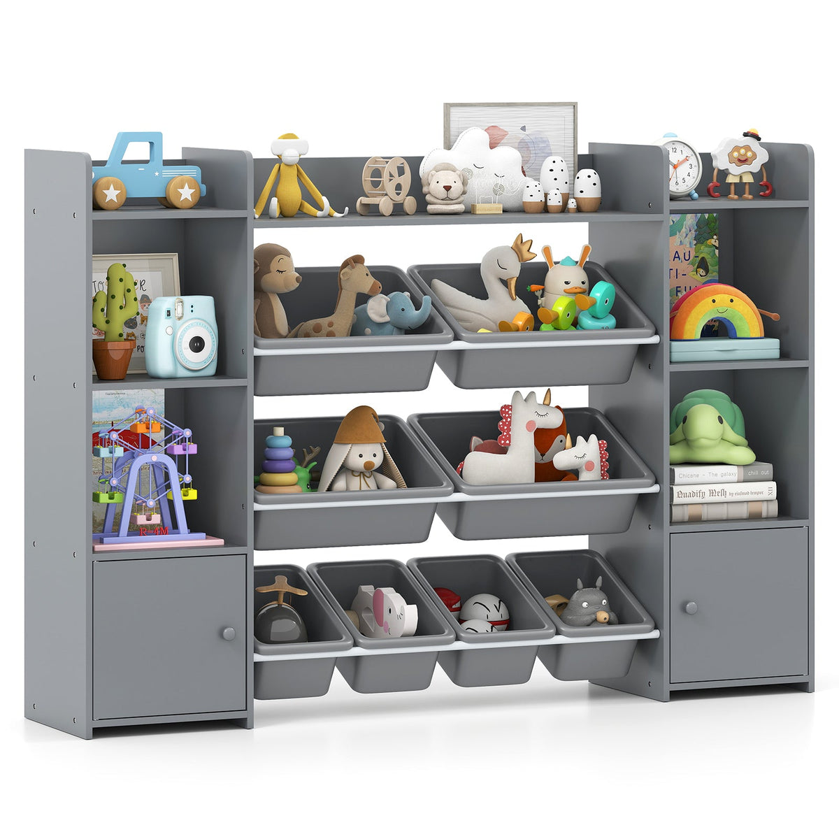 56 inch Large Toy Storage Organizer with 8 Removable Bins and Bookshelf, photo 9 of 24