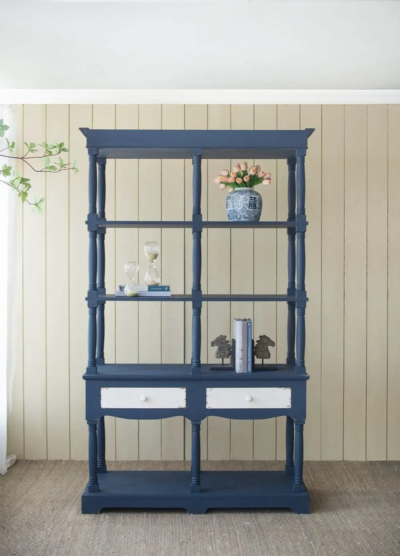4 Tier Wooden Shelf With Two Drawers - Antique Navy Blue by HouseOfZazla