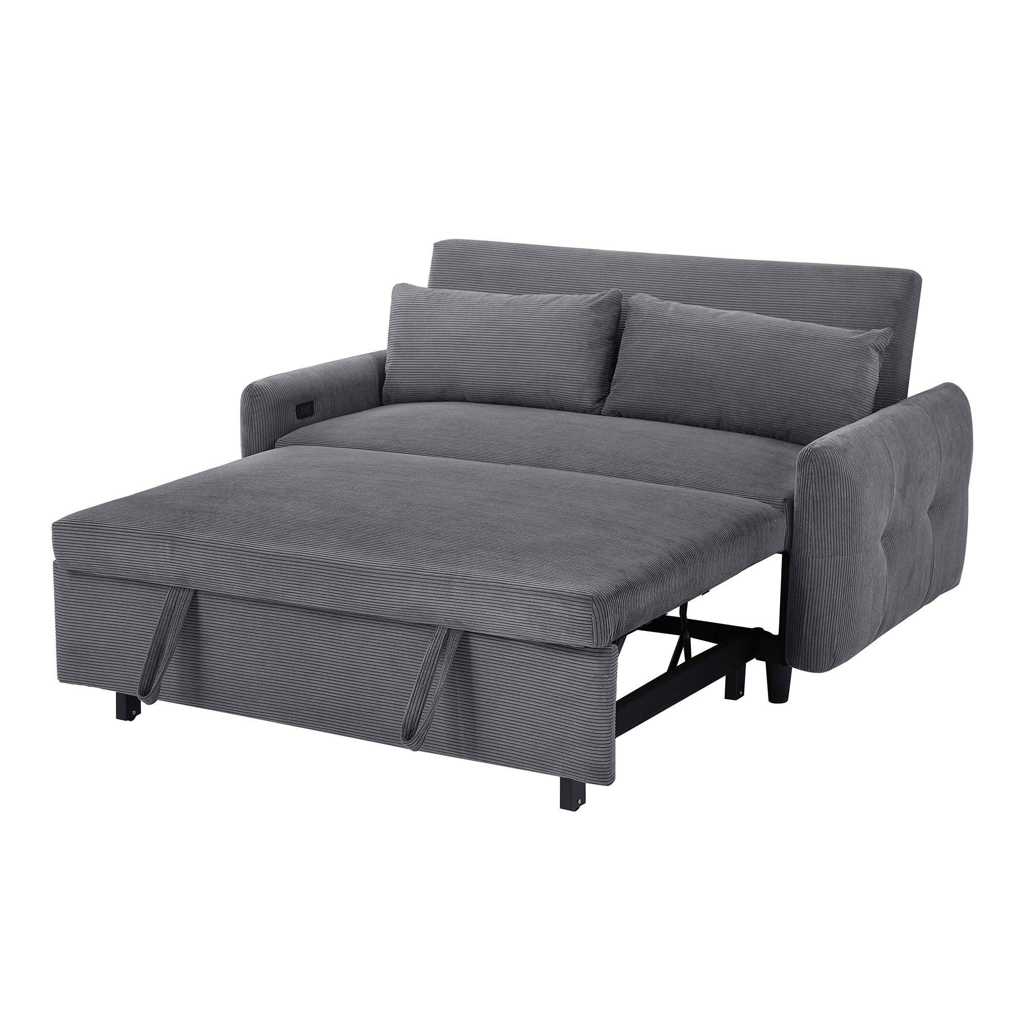 Pull-Out 2 Seat Modern Sleeper Sofa With 2 Throw Pillows And USB Ports by HouseOfZazla