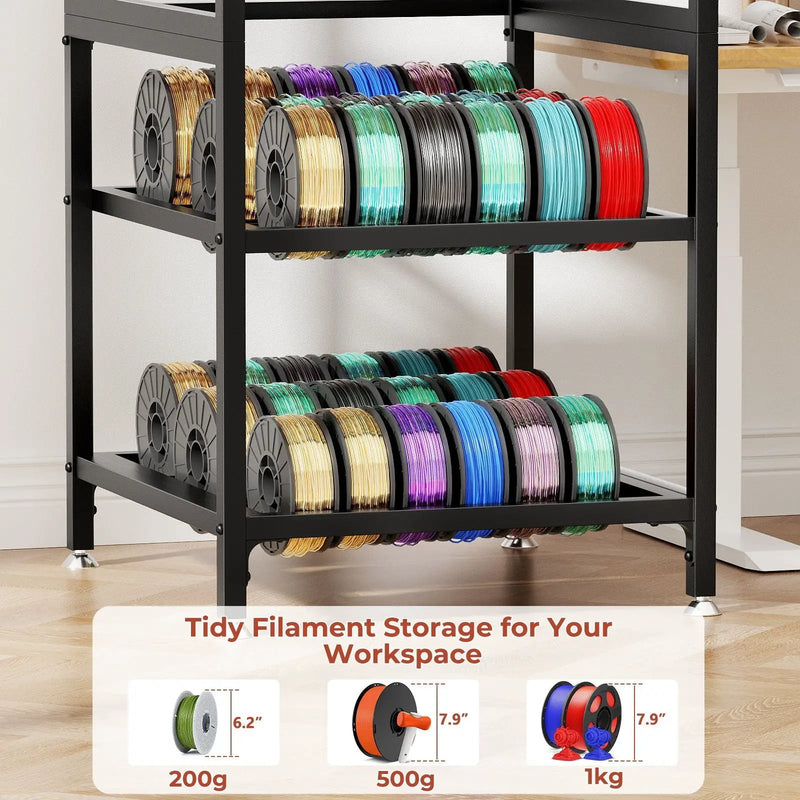 3D Printer Stand With Filament Storage, T-Type Holder, Built In Power Panelб Open Frame Printer Workstation - Black by Unique Piece Furniture