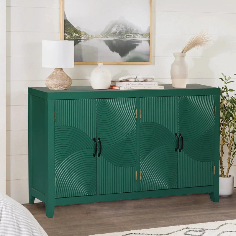 59in Green Accent Cabinet with 4 Doors Mid Century Modern Buffet by HouseOfZazla