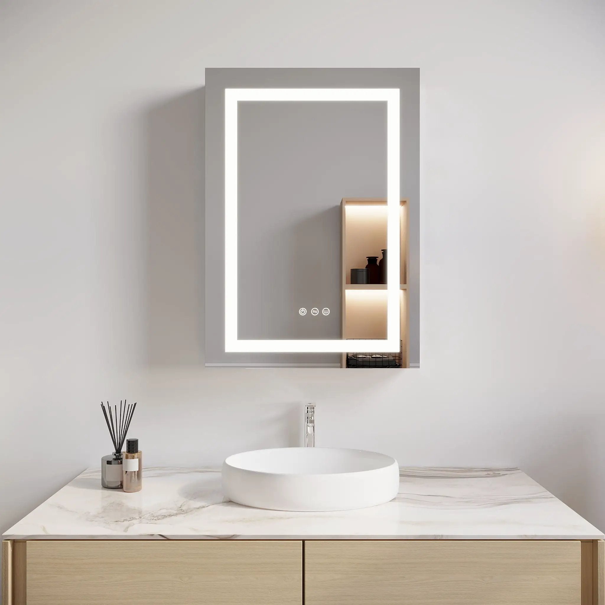 Bathroom Medicine Cabinet With LED Mirror, Anti-Fog, Waterproof, 3000K~6000K Single Door Lighted Bathroom Cabinet With Touch Swich by Unique Piece Furniture