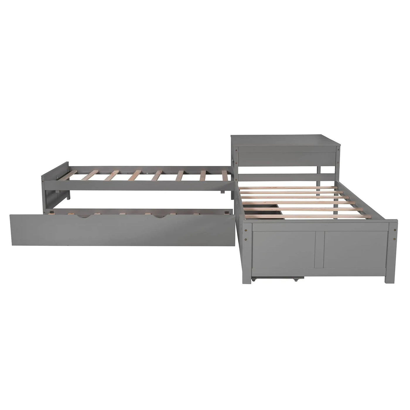 L Shaped Platform Bed With Trundle And Drawers Linked With Built In Desk by Unique Piece Furniture