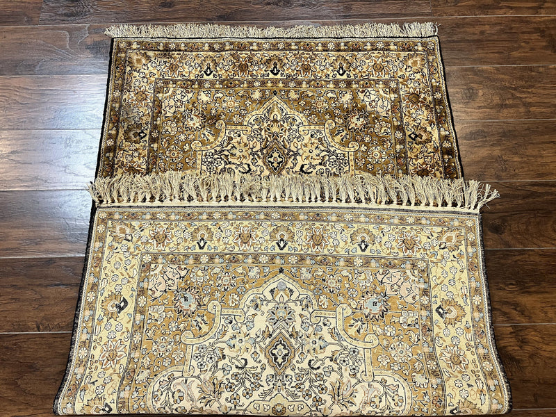 Persian Qum Silk Rug 3.5 x 5.5, Floral Medallion, Very Fine 350 KPSI, Handmade Silk on Silk Rug, Vintage by Jewel Rugs