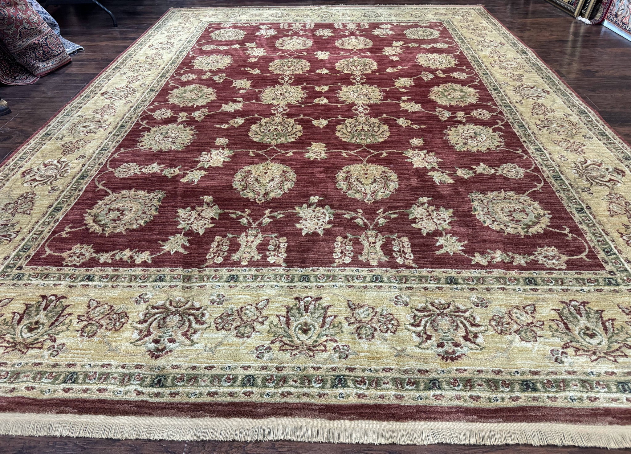 Traditional Wool Oriental Rug 9x13, Large Power Loomed Carpet, Burgundy by Jewel Rugs