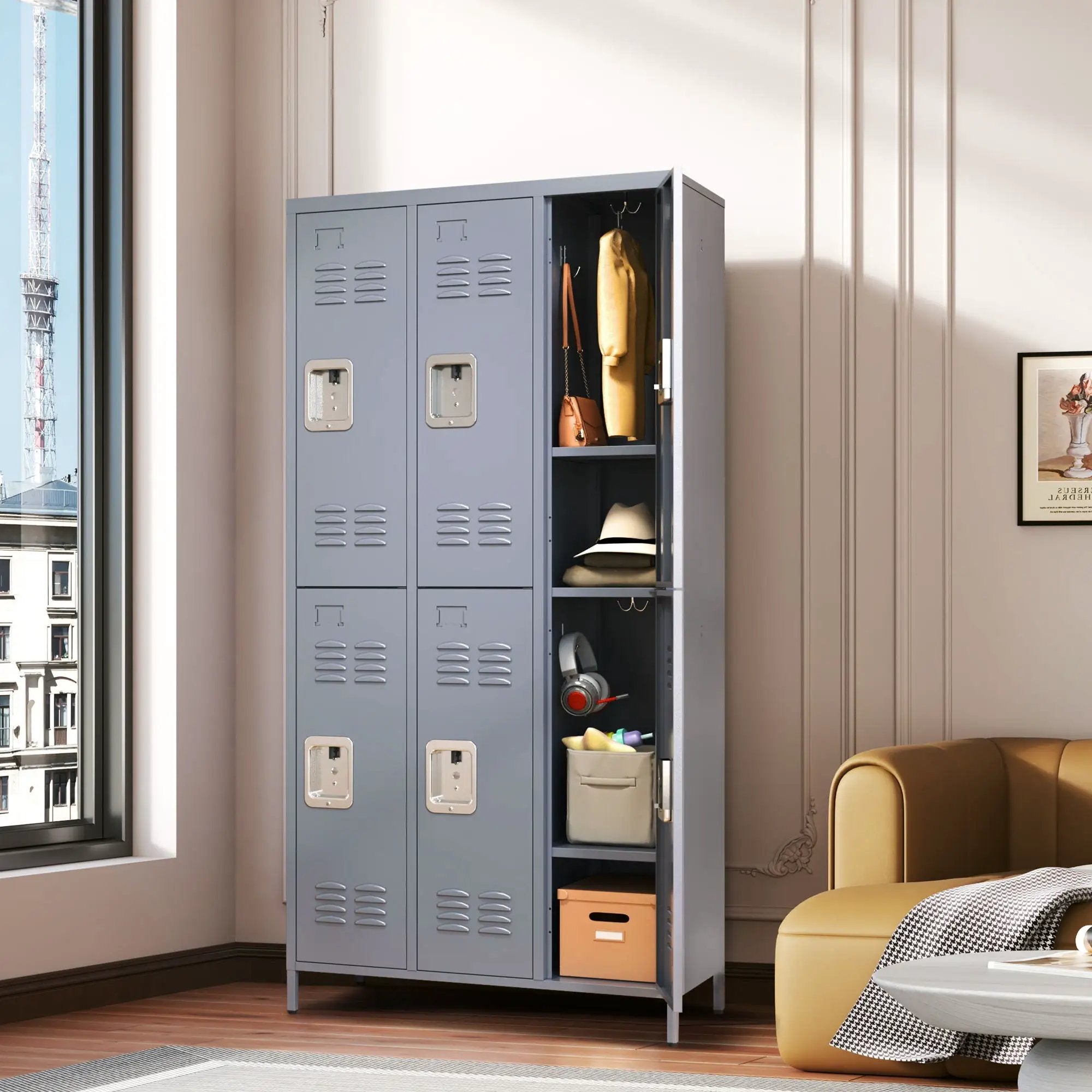 6 Door Lockers With Lock For Employees, Storage Cabinet For Home, Gym, Office, School, Garage - Gray by Unique Piece Furniture