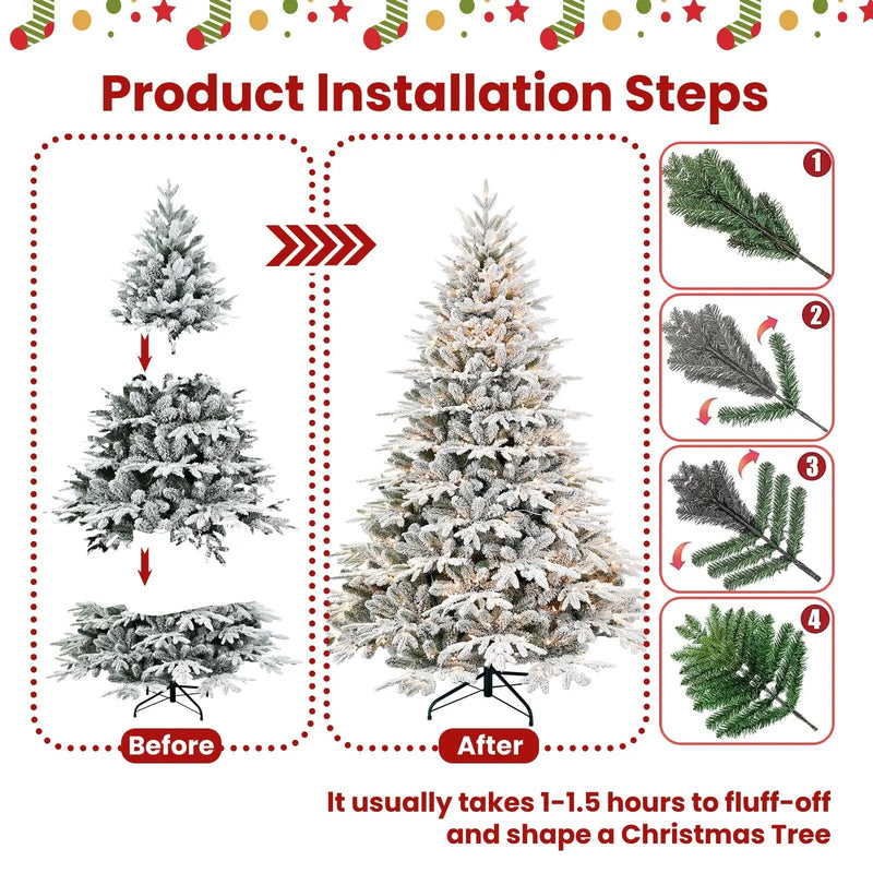 7.5ft Pre-Lit Flocked Artificial Christmas Tree by HouseOfZazla