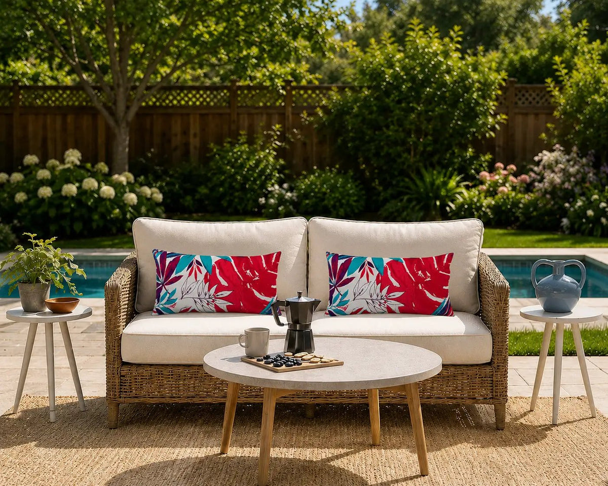 2 Pack Outdoor Lumbar Pillow Covers - Tropical Leaves by HouseOfZazla