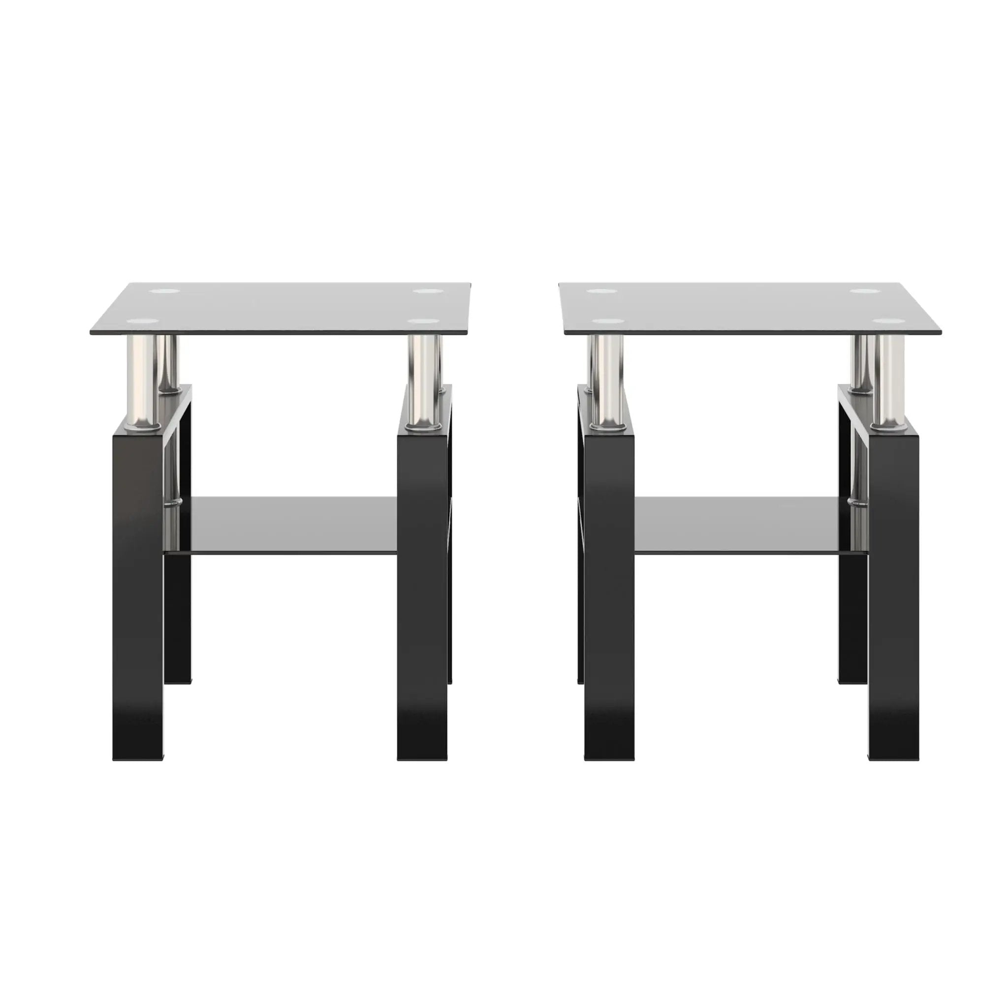 Modern Tempered Glass Tea Table, End Square Table For Living Room (Set of 2) - Black by Unique Piece Furniture