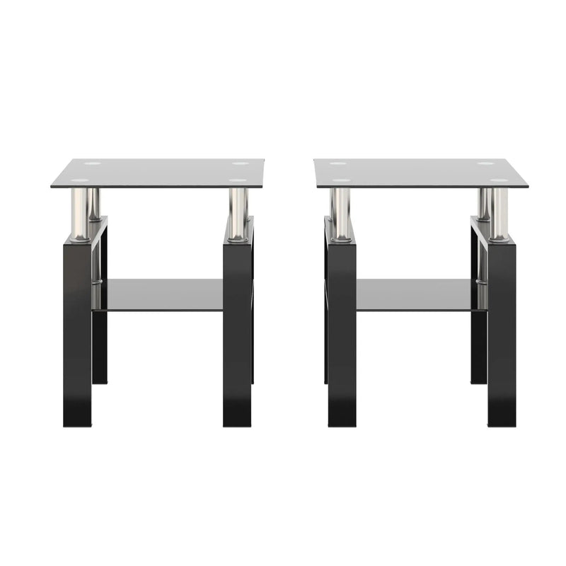 Modern Tempered Glass Tea Table, End Square Table For Living Room (Set of 2) - Black by Unique Piece Furniture
