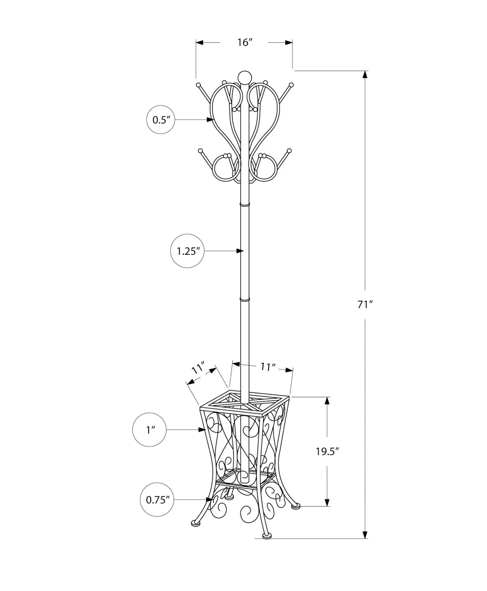 Coat Rack, Hall Tree, Free Standing, 8 Hooks, Entryway, Umbrella Holder, Transitional - Black by Unique Piece Furniture