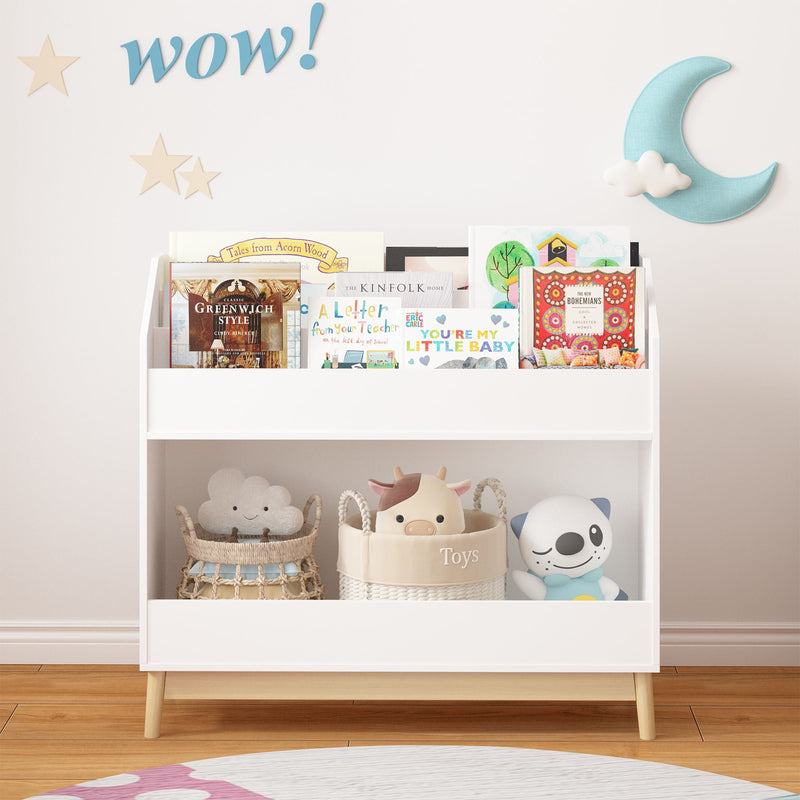 Bookcase Organizer With Storage, 3 Tier Toddler Book Display Shelf For Playroom - White by Unique Piece Furniture