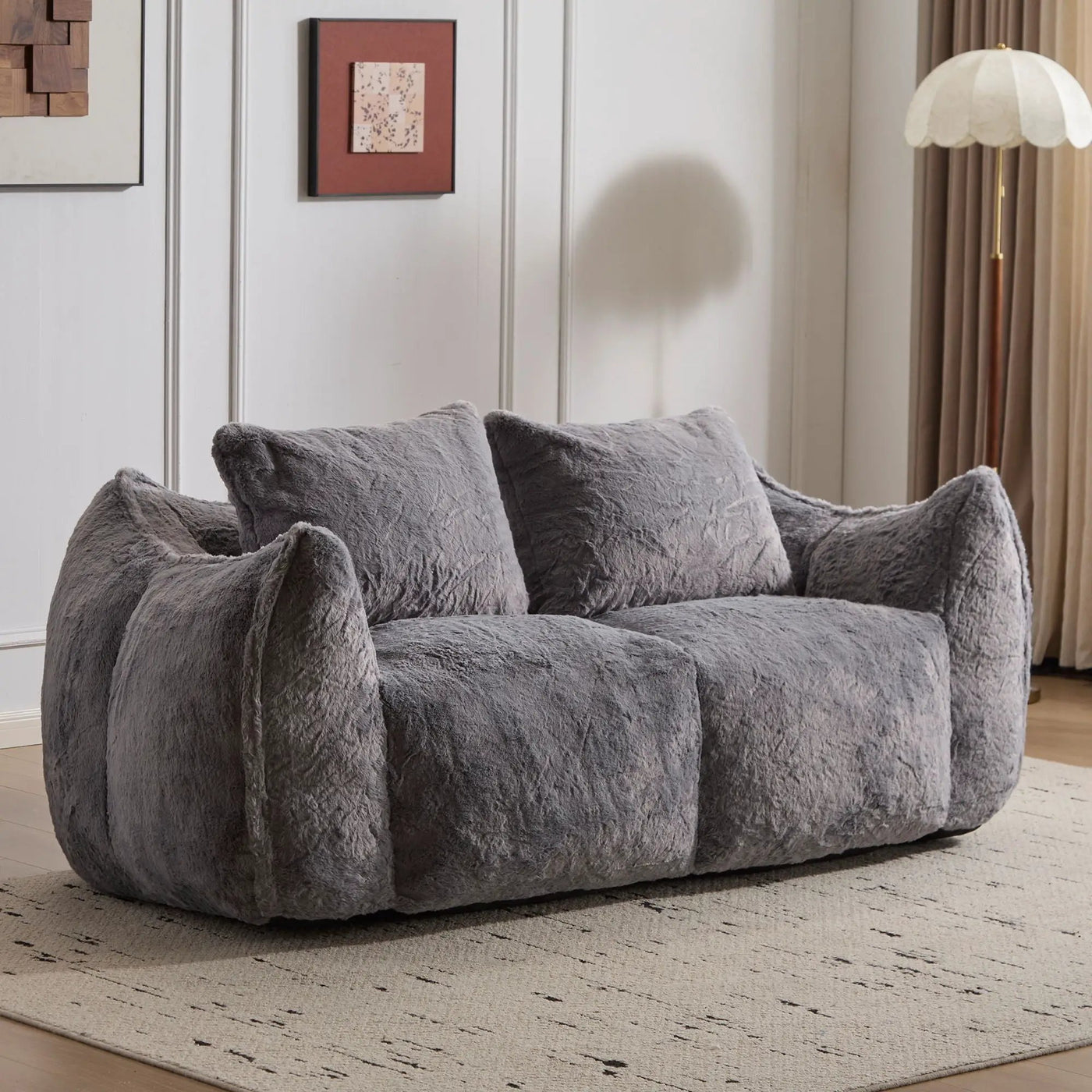 Giant Bean Bag Couch, Ultra Soft Fluffy Loveseat For Living Room by HouseOfZazla