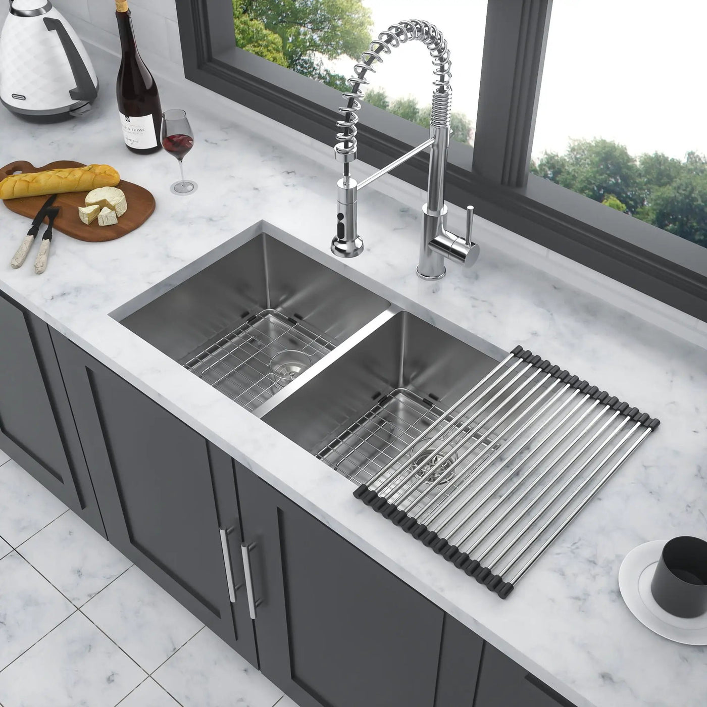 Modern Double Bowl Undermount Kitchen Sink 50 / 50 Design Stainless Steel by HouseOfZazla