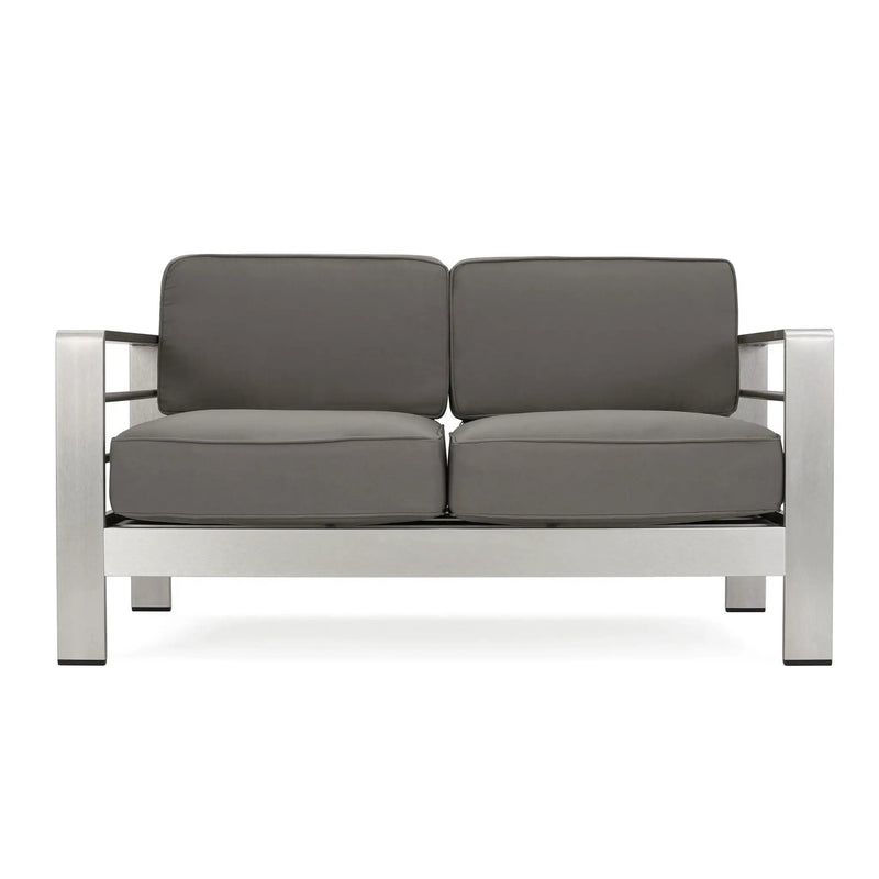 Outdoor Aluminum Loveseat With Cushion - Gray by HouseOfZazla