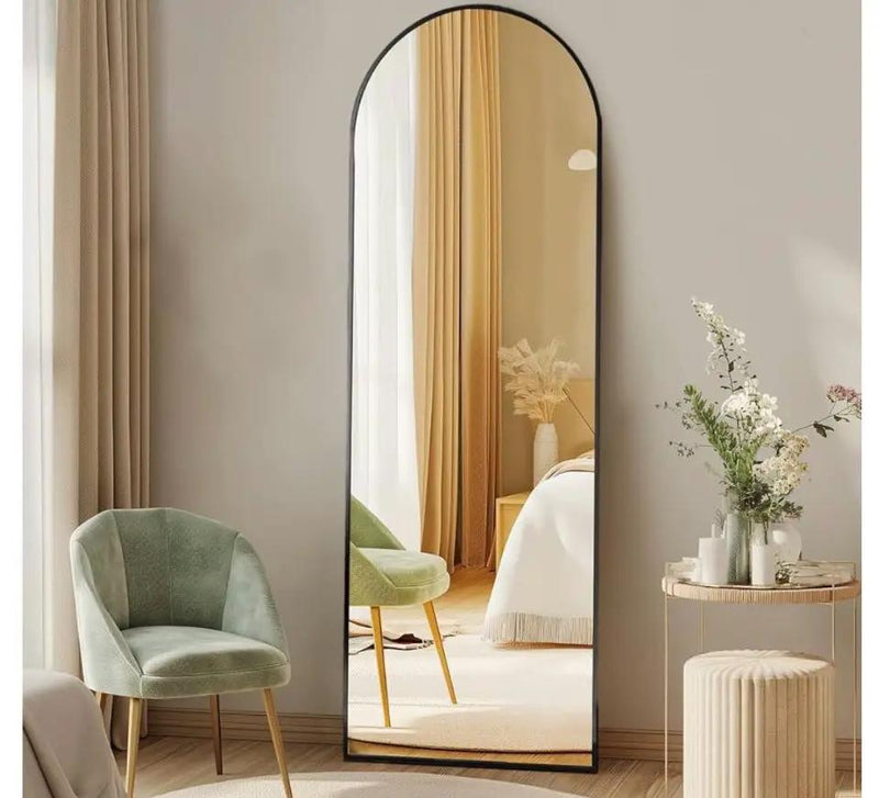 DUMOS Arched Full Length Mirror with Stand 64"x21" Floor Standing Aluminum Frame for Bedroom Body Hanging Leaning Modern Simple Home Decor Shatter-pro by Selzalot