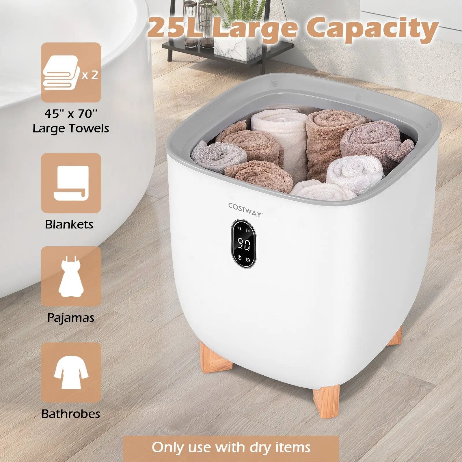 25L Towel Warmer Bucket with 2 Temperature Settings and Auto Shut Off-White by DirectDeals