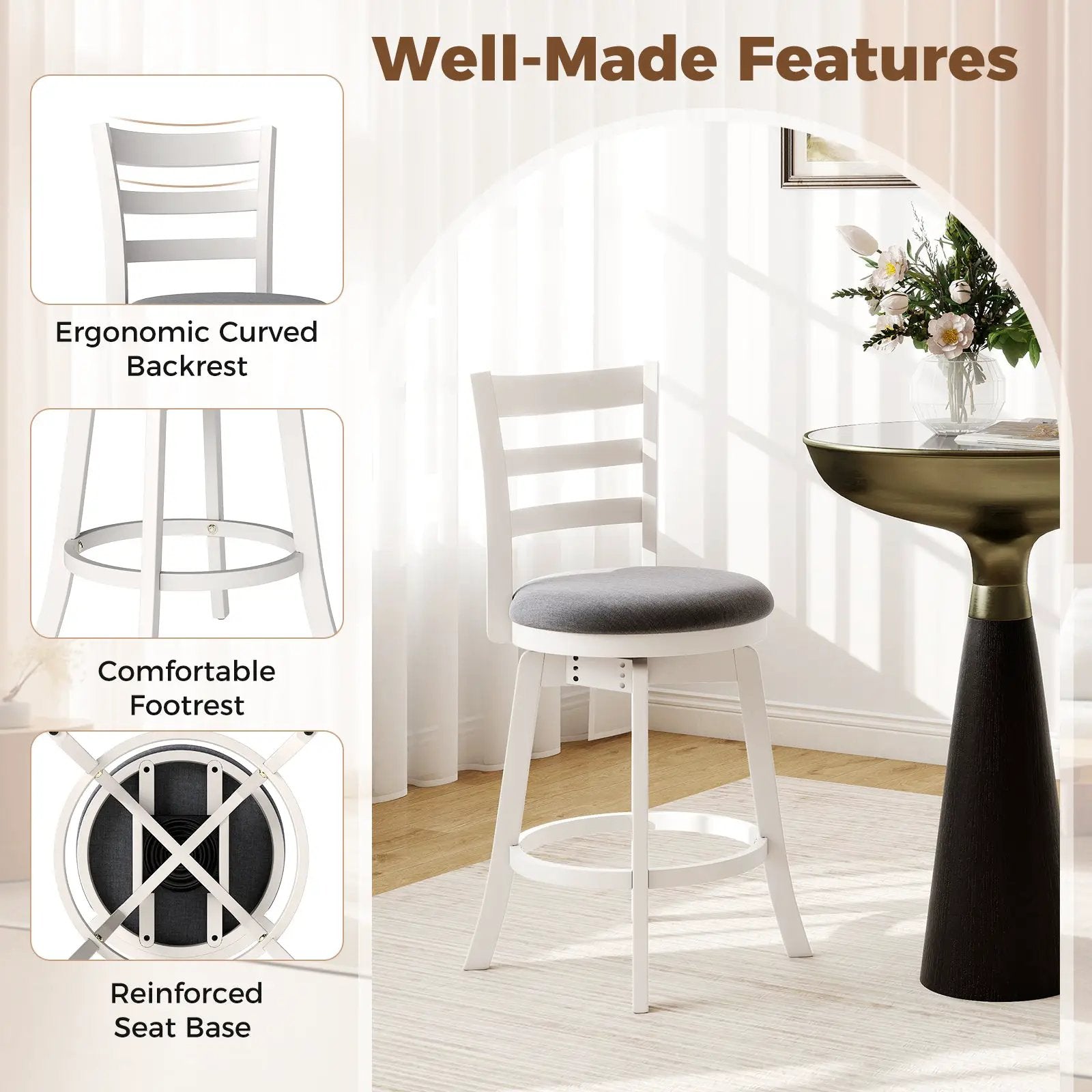 25"/30.5" Swivel Barstools Set of 2 360¬∞ Rotating Bar/Counter Height Chairs with Upholstered Seat by DirectDeals