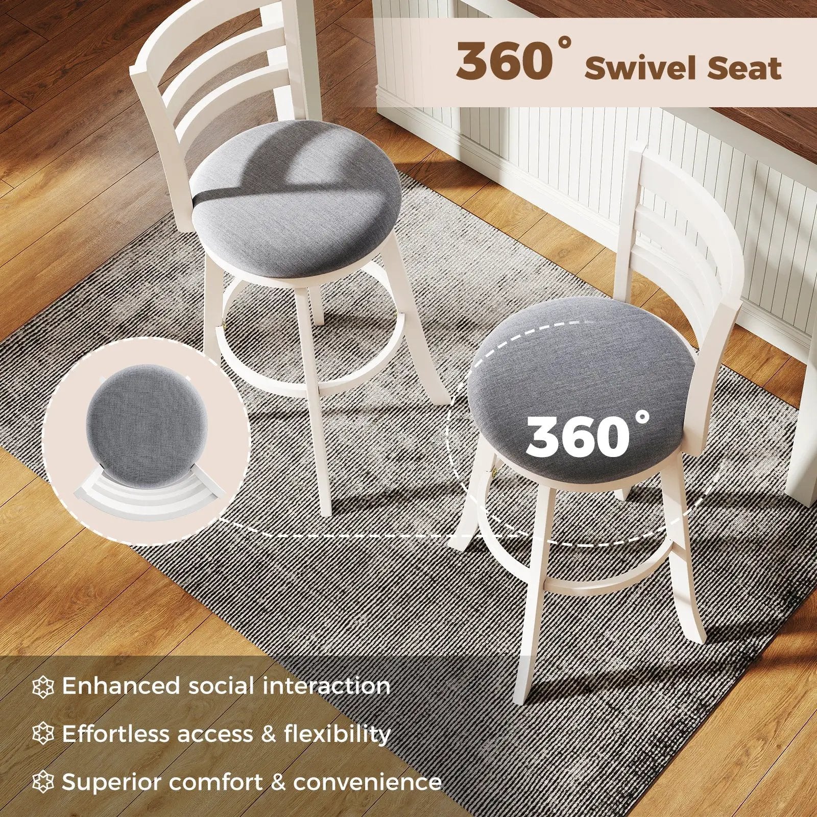 25"/30.5" Swivel Barstools Set of 2 360¬∞ Rotating Bar/Counter Height Chairs with Upholstered Seat by DirectDeals