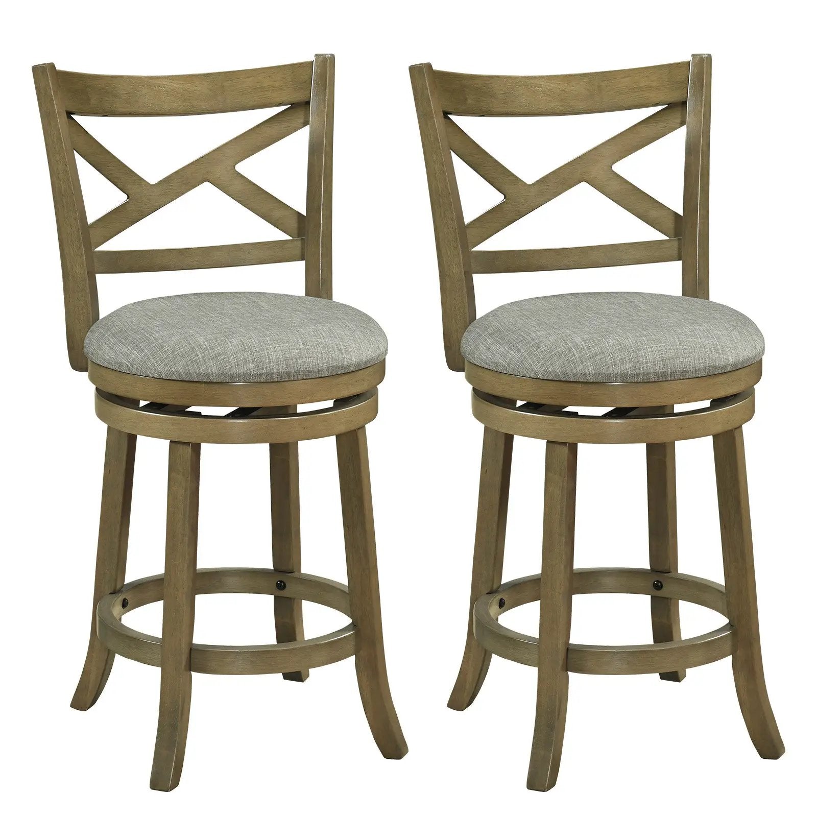 25/30 Inch Swivel Bar Stools Set of 2 with Backrests and Wood Frame by DirectDeals