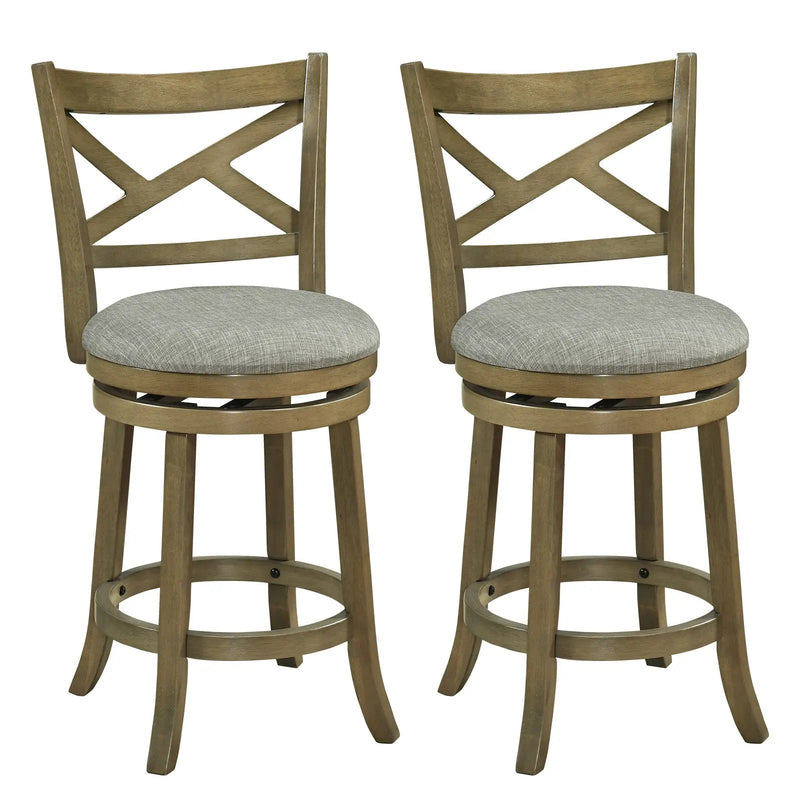 25/30 Inch Swivel Bar Stools Set of 2 with Backrests and Wood Frame by DirectDeals