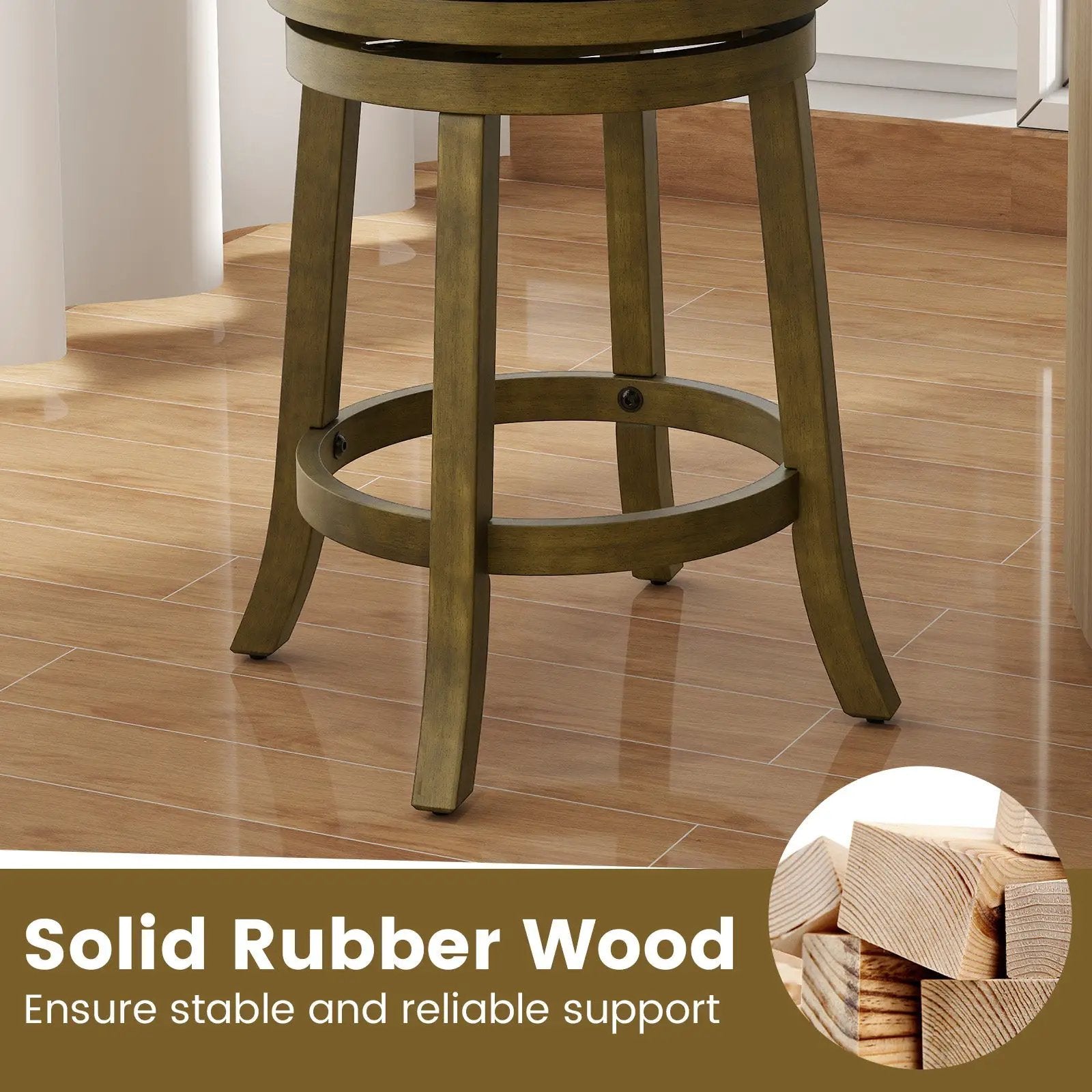 25/30 Inch Swivel Bar Stools Set of 2 with Backrests and Wood Frame by DirectDeals