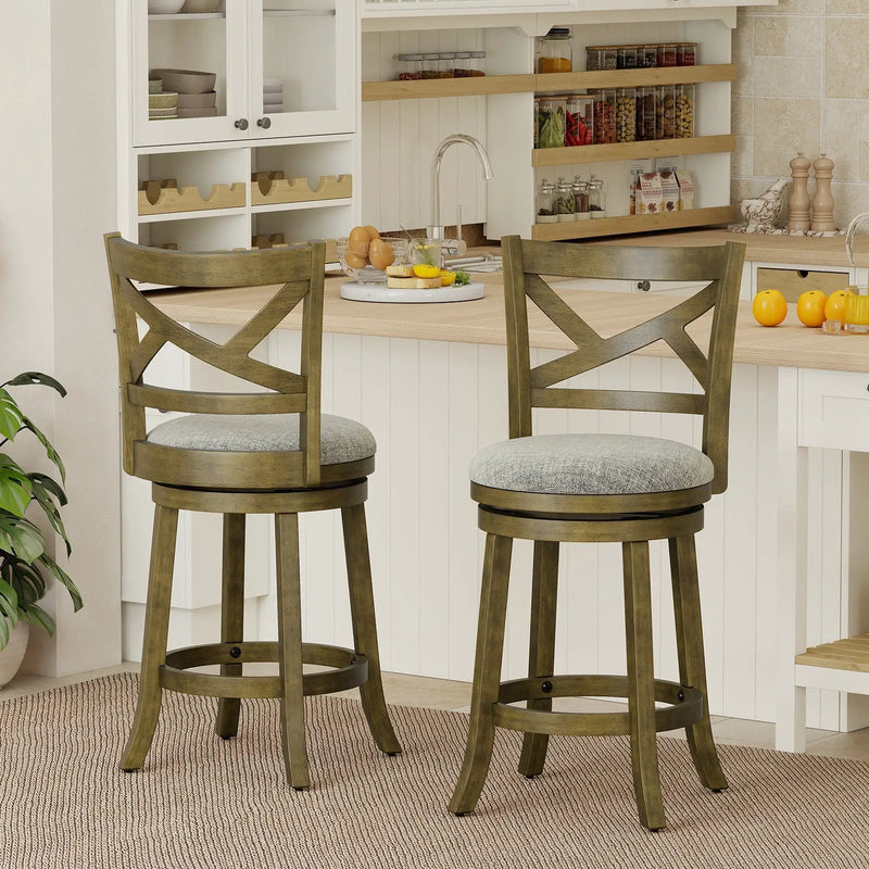 25/30 Inch Swivel Bar Stools Set of 2 with Backrests and Wood Frame by DirectDeals