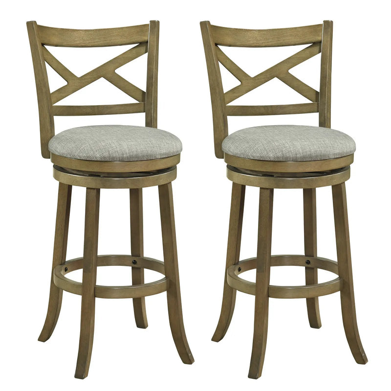 25/30 Inch Swivel Bar Stools Set of 2 with Backrests and Wood Frame by DirectDeals