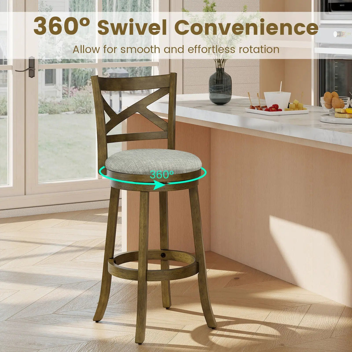 25/30 Inch Swivel Bar Stools Set of 2 with Backrests and Wood Frame, photo 9 of 16