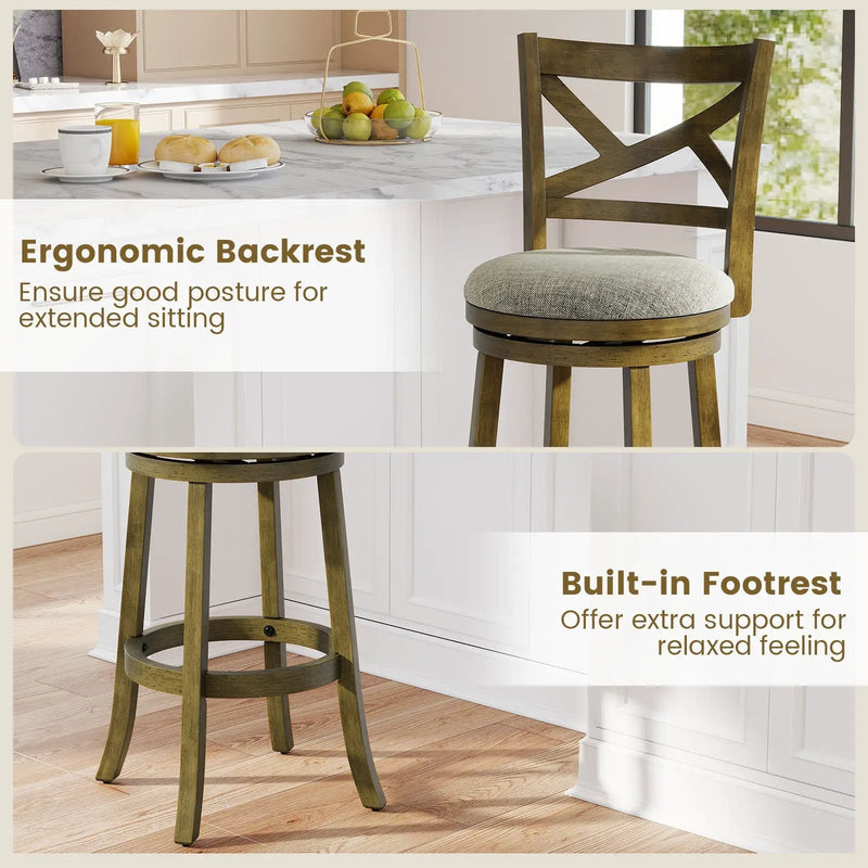 25/30 Inch Swivel Bar Stools Set of 2 with Backrests and Wood Frame by DirectDeals
