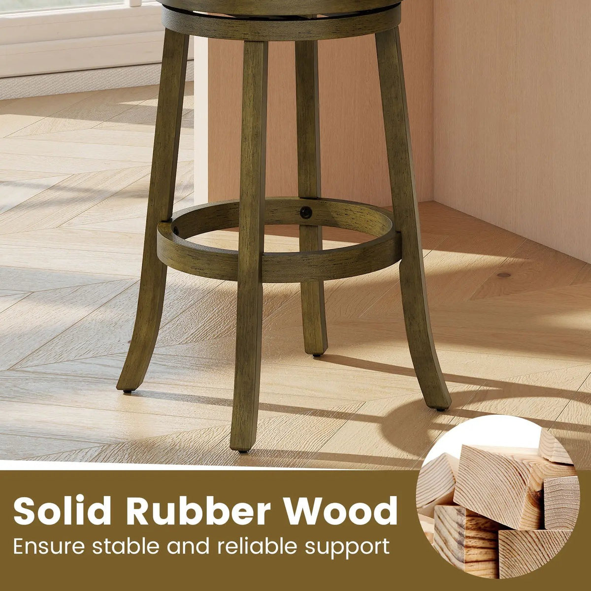 25/30 Inch Swivel Bar Stools Set of 2 with Backrests and Wood Frame, photo 15 of 16