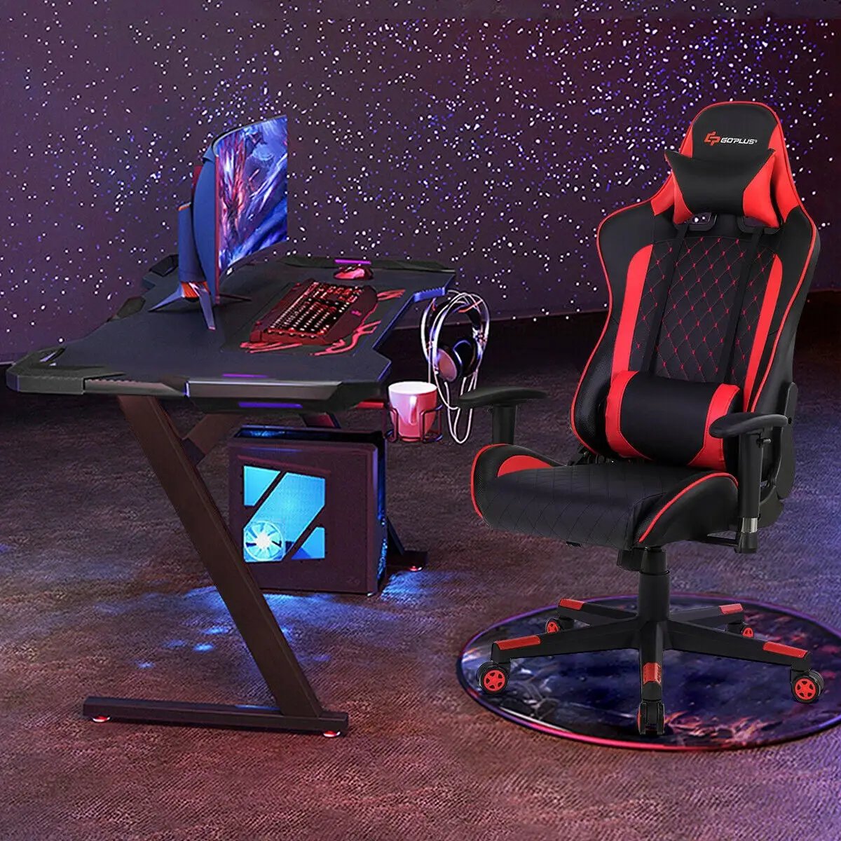 Massage Gaming Chair with Lumbar Support and Headrest by DirectDeals