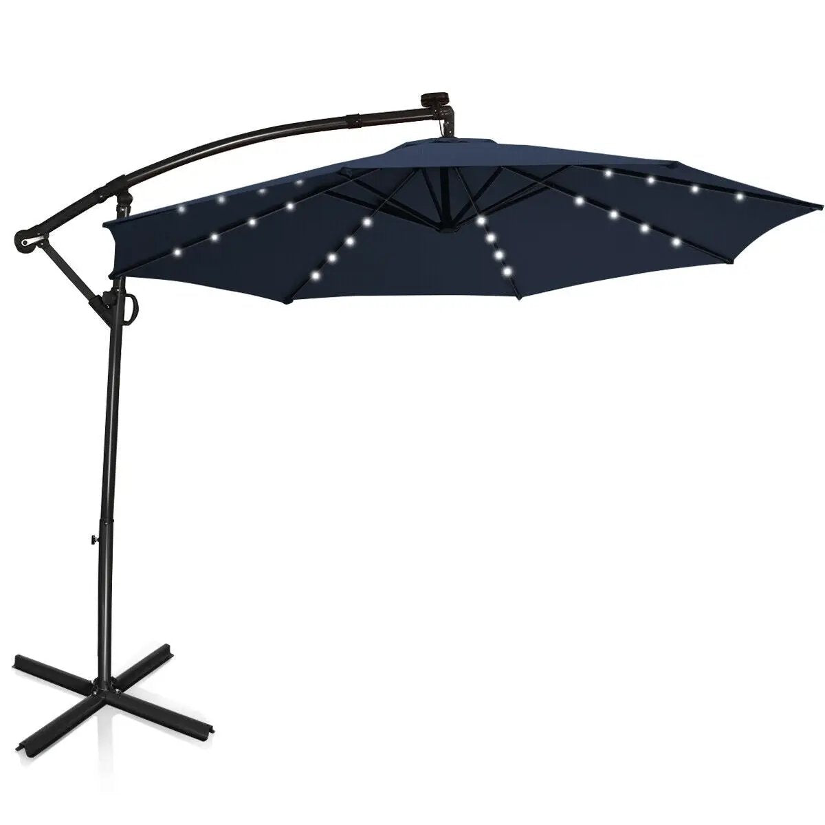 10 Feet 360° Rotation Solar Powered LED Patio Offset Umbrella without Weight Base-Gray by DirectDeals