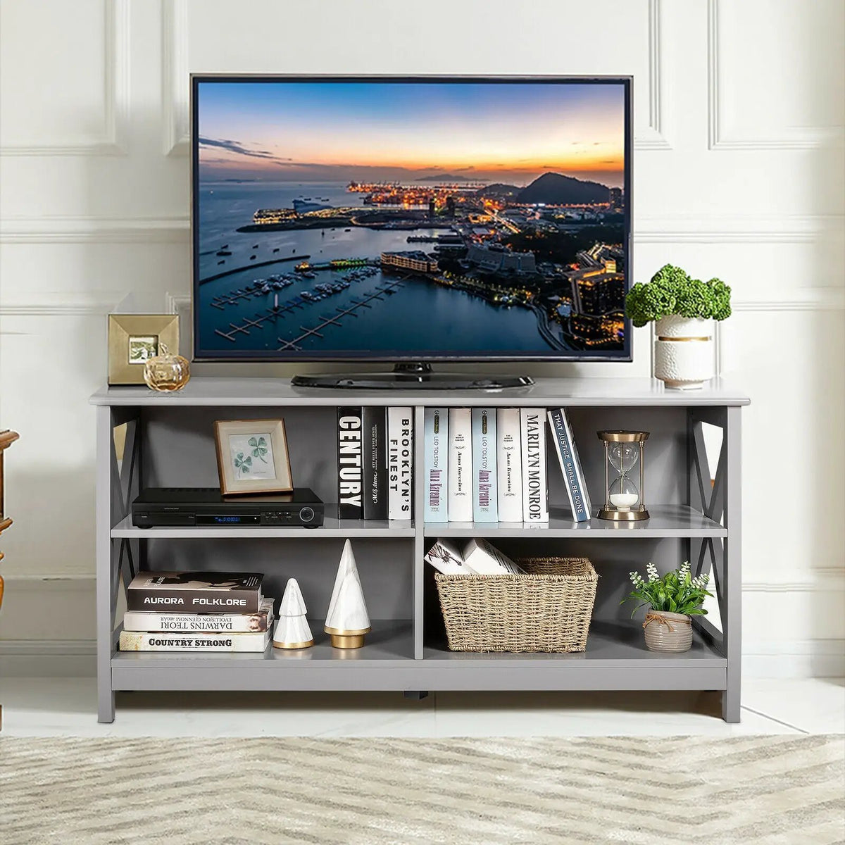 Wooden TV Stand Entertainment for TVs up to 55 Inch with X-Shaped Frame, photo 12 of 32