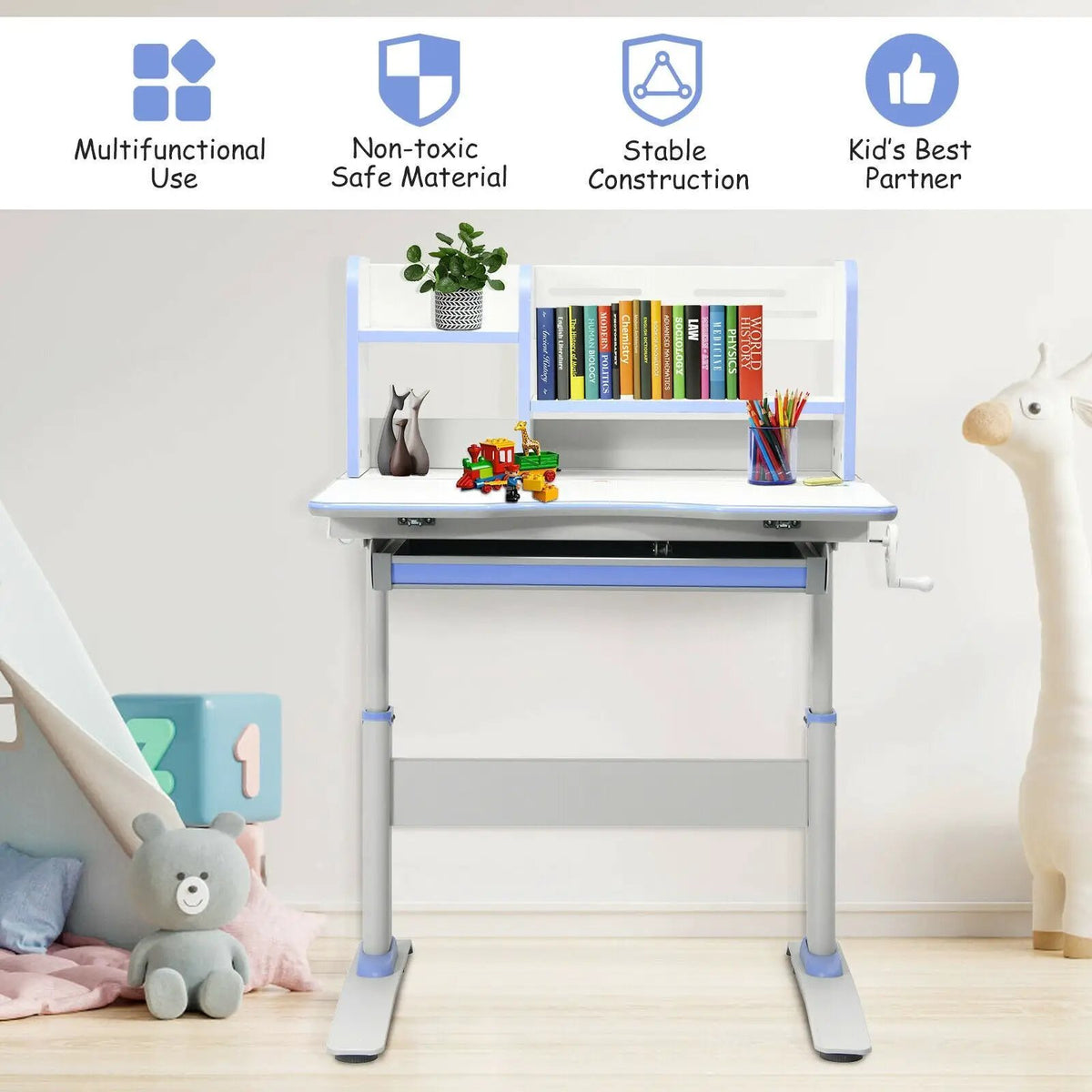 Kids Multifunctional Writing Desk with Tilt Desktop and Book Shelf, photo 14 of 16