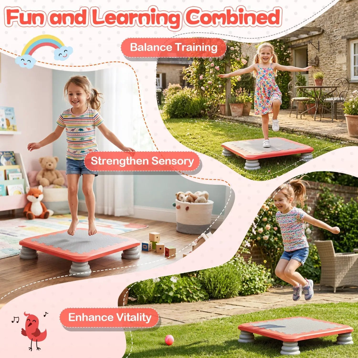Kids Mini Trampoline 25.5 Inch with Non-Slip Foot Pads by DirectDeals